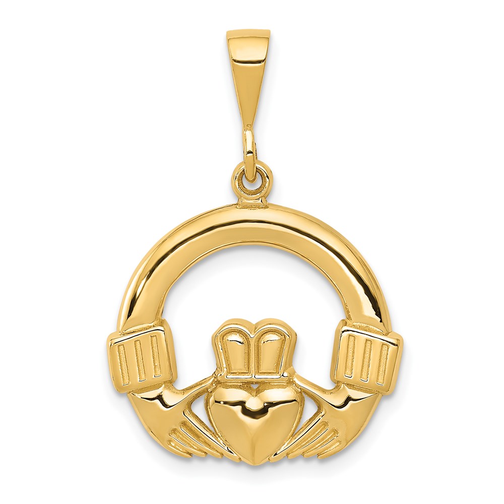 14k Yellow Gold Claddagh Pendant, 20mm