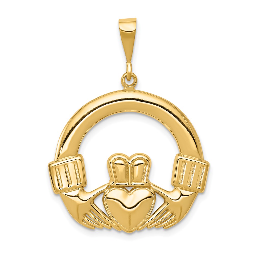14k Yellow Gold Claddagh Pendant, 25mm