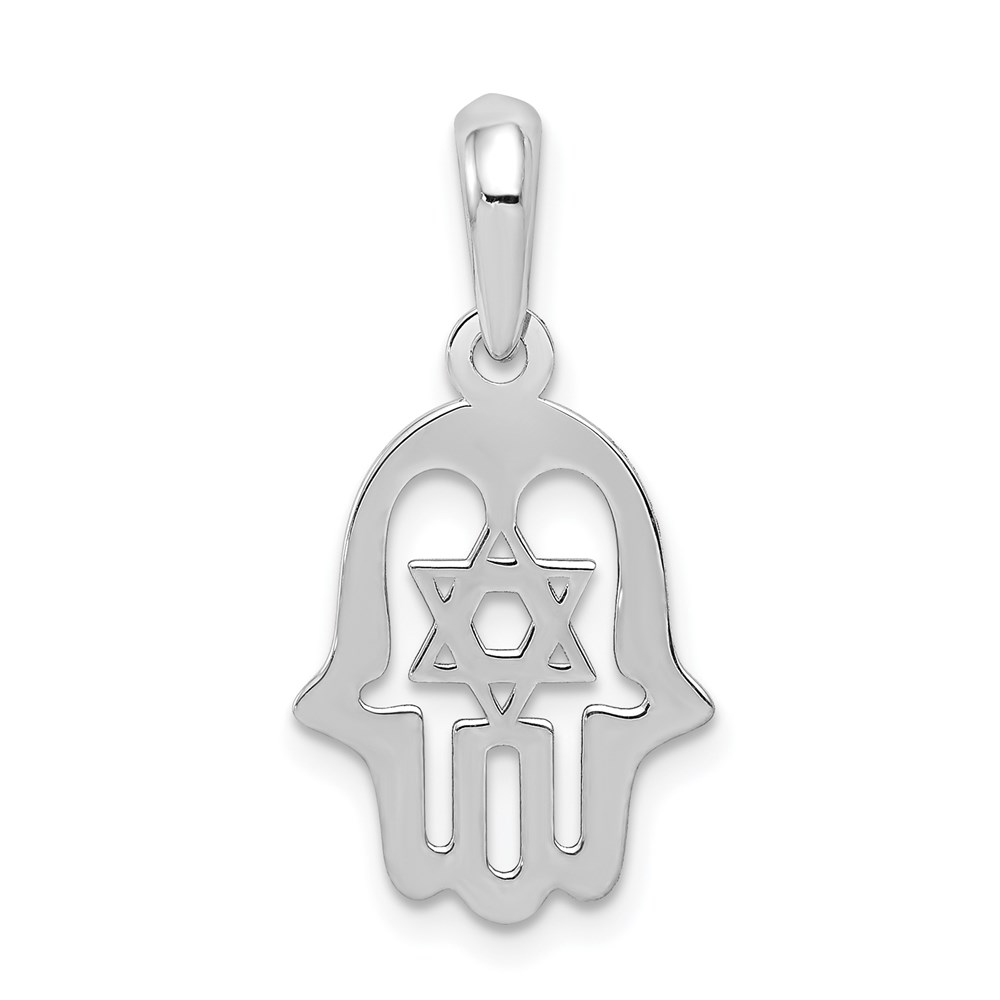 14k White Gold Polished Star of David Chamseh Pendant
