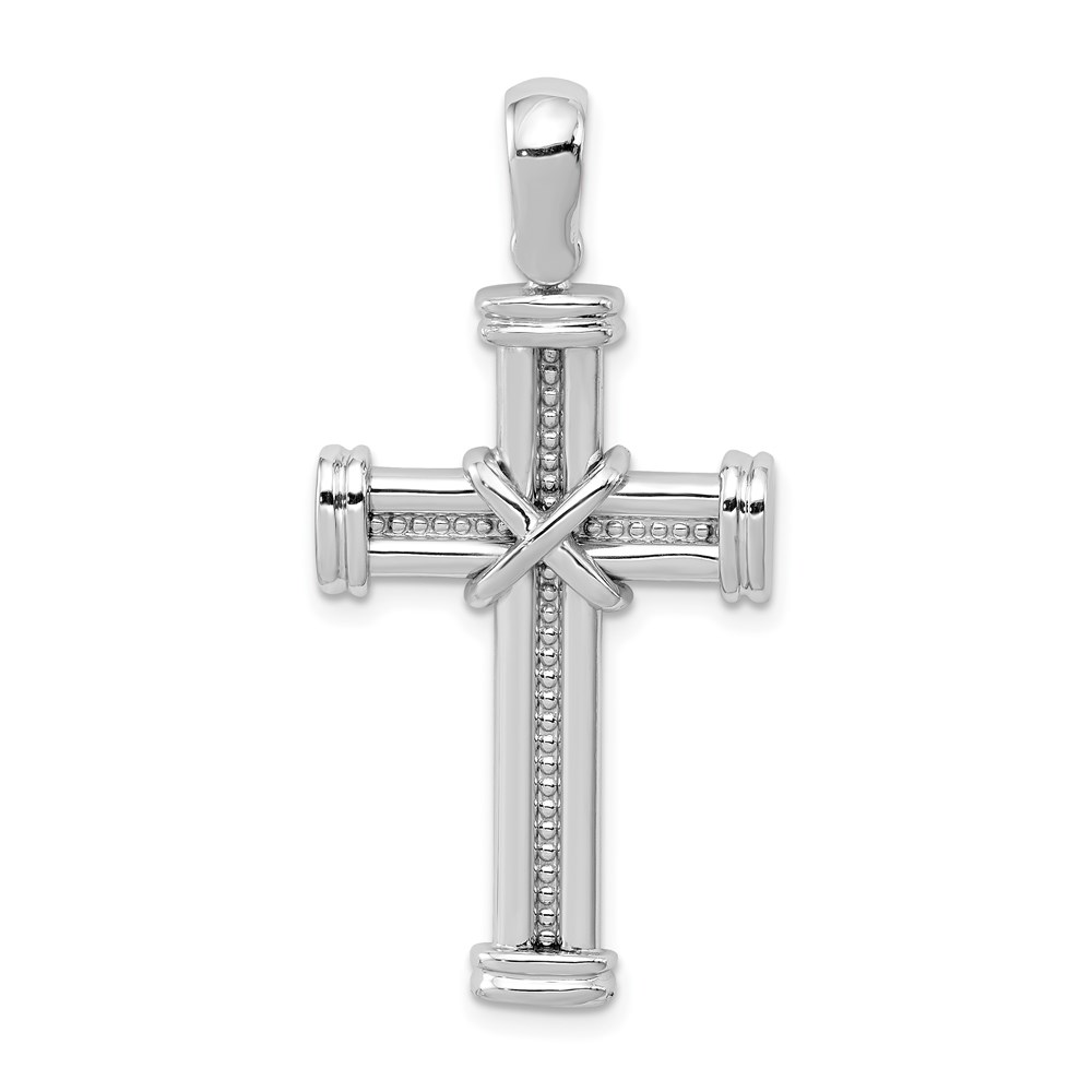 14k White Gold Polished Rope Cross Pendant