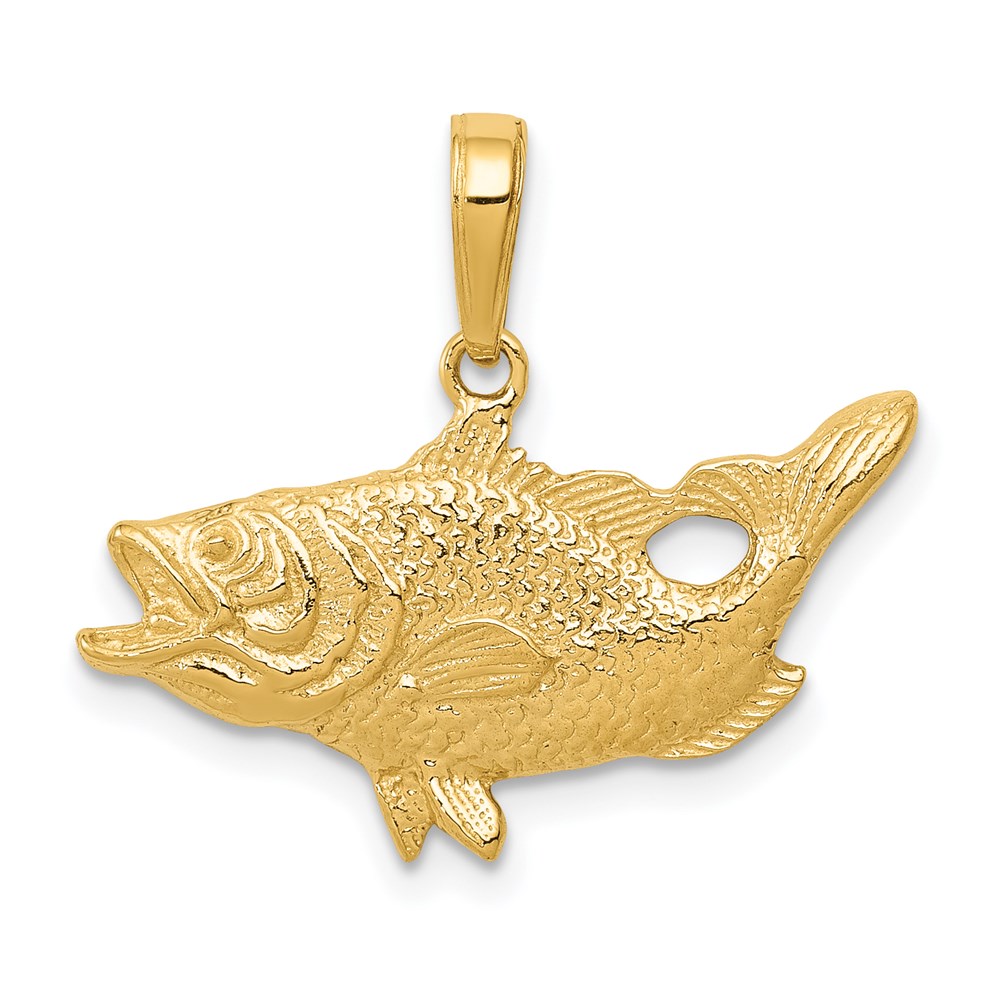 14k Yellow Gold Open Mouth Bass Pendant