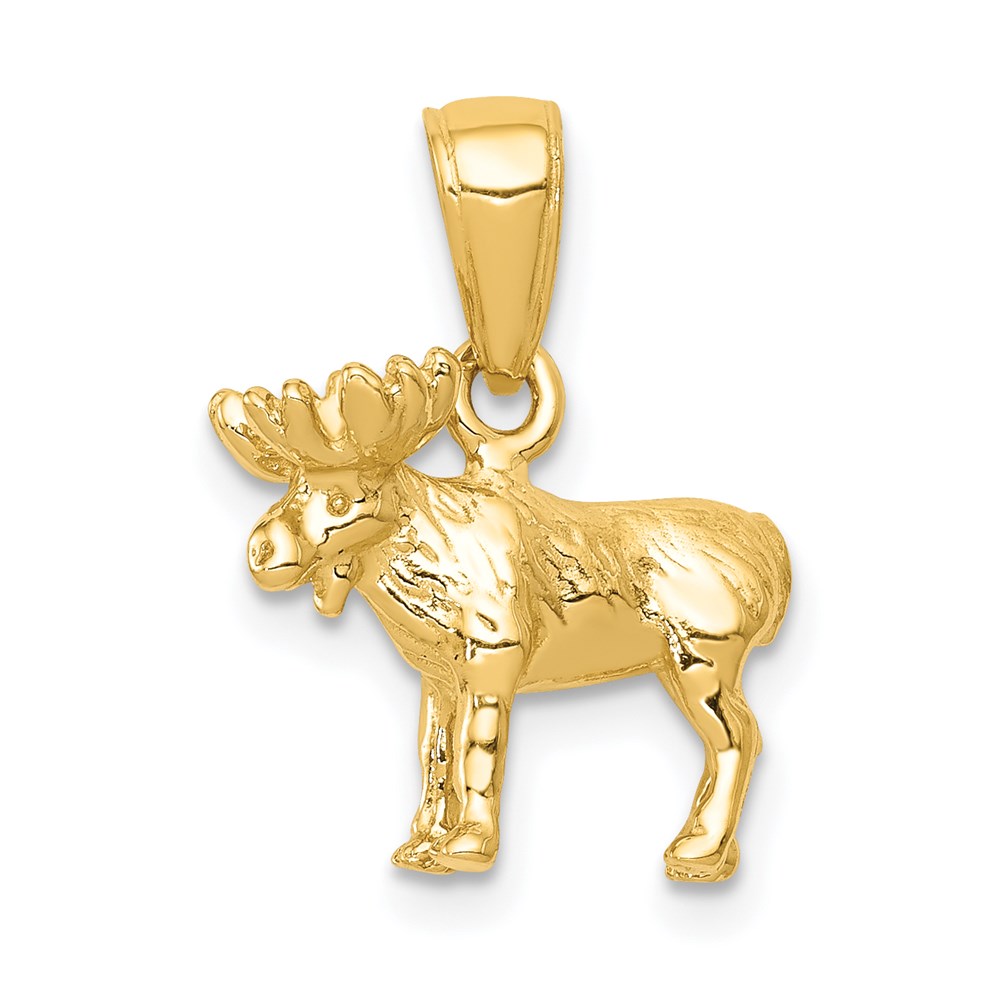 14k Yellow Gold 3D Polished Moose Profile Pendant