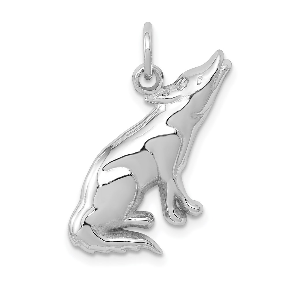 14k White Gold Polished Wolf Charm or Pendant