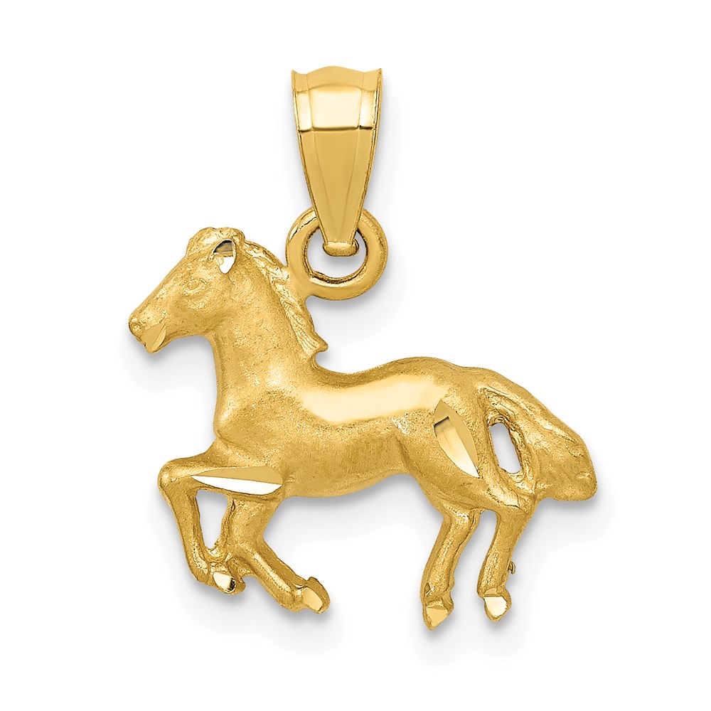 14k Yellow Gold Satin Galloping Horse Pendant
