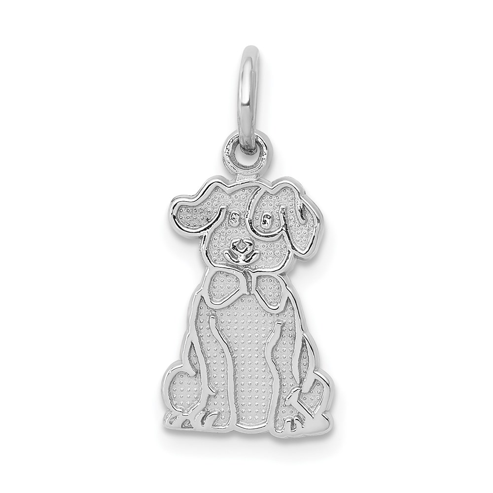 14k White Gold Polished and Textured Puppy Charm