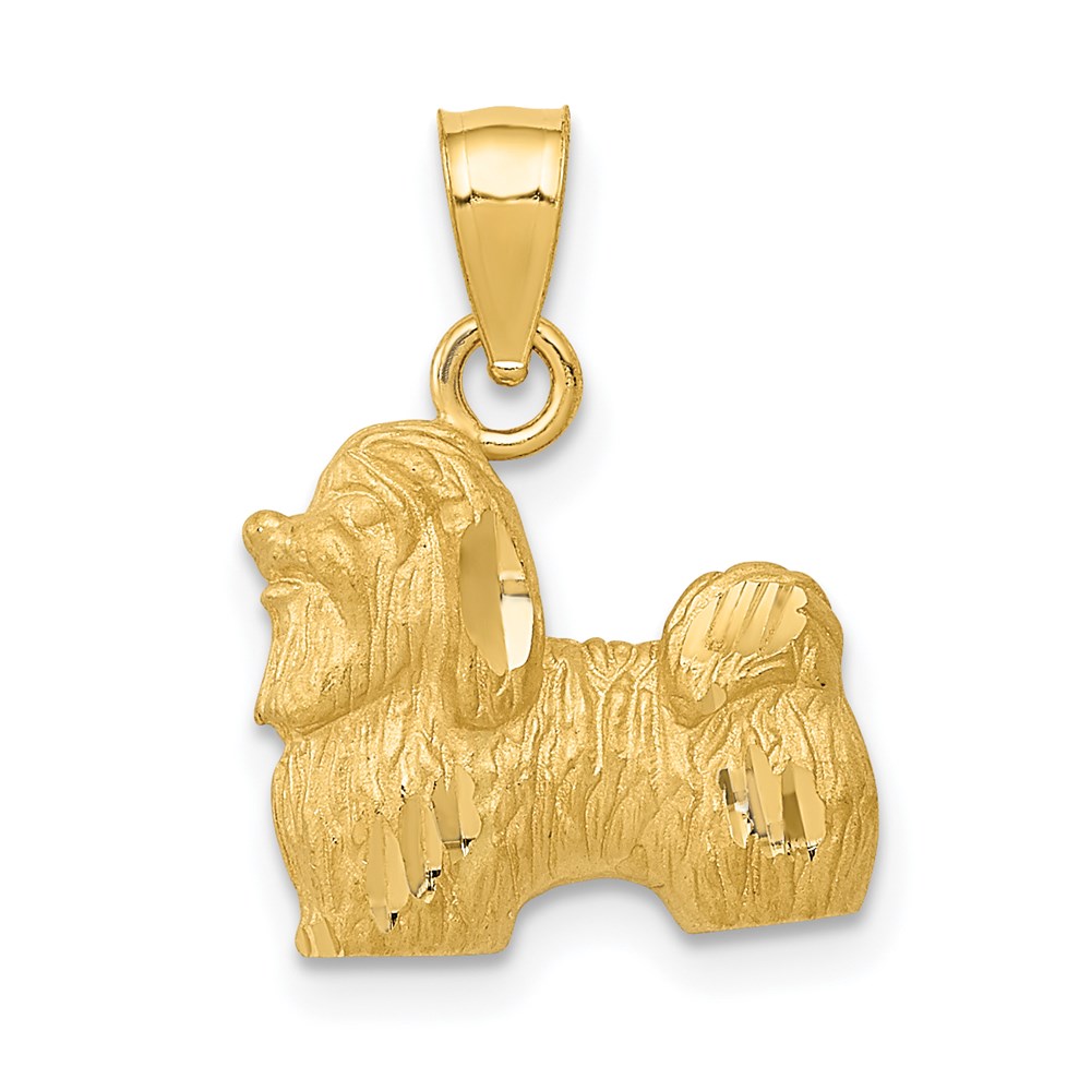 14k Yellow Gold Satin and Diamond Cut Shih Tzu Pendant