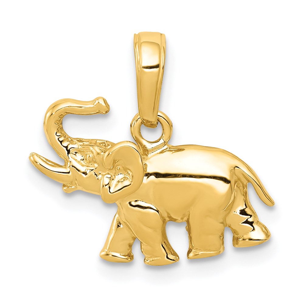 14k Yellow Gold Polished Elephant with Tusks Pendant