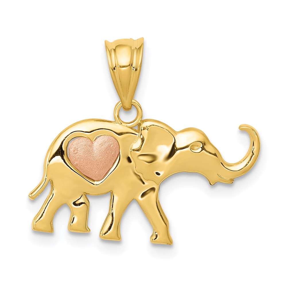 14k Two Tone Gold Elephant with Pink Heart Pendant