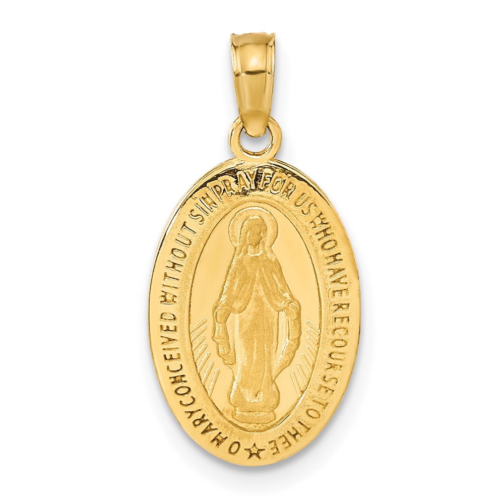 14k Yellow Gold Solid Miraculous Medal Pendant, 10 x 24mm