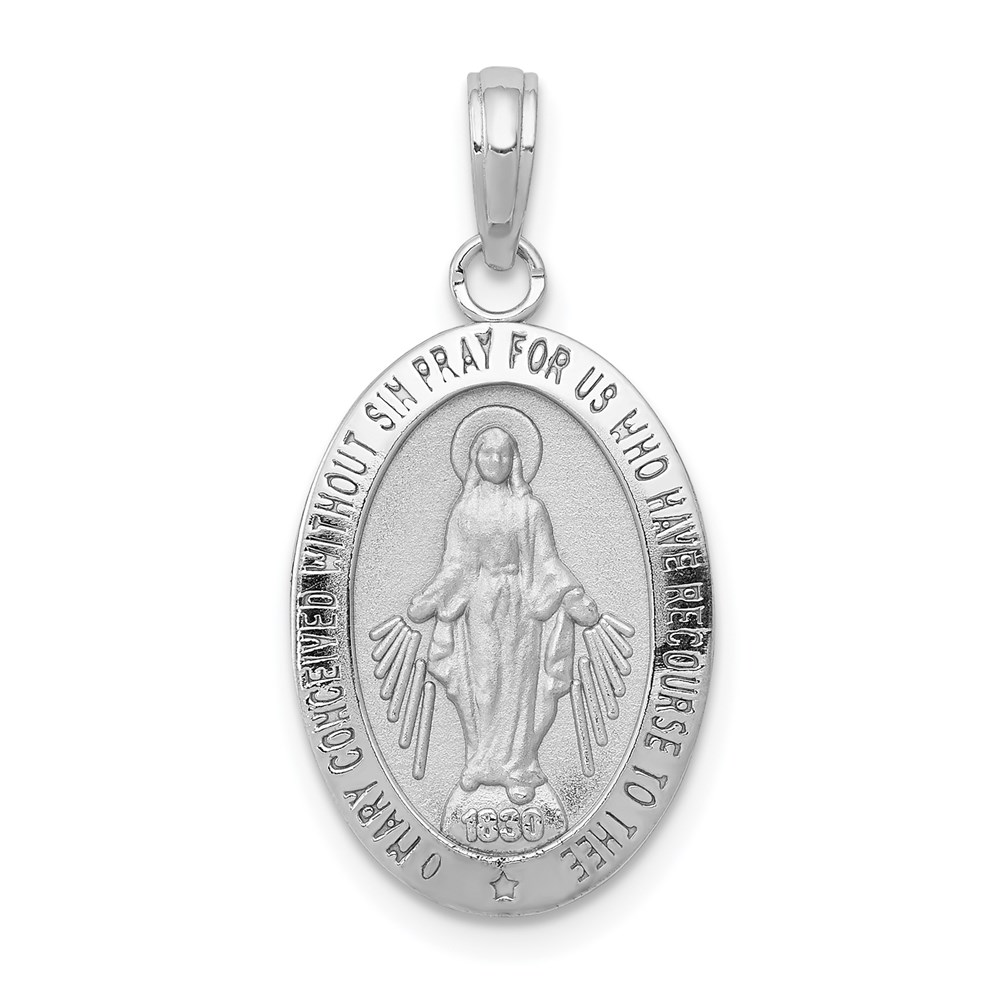 14k White Gold Miraculous Medal Pendant, 20mm