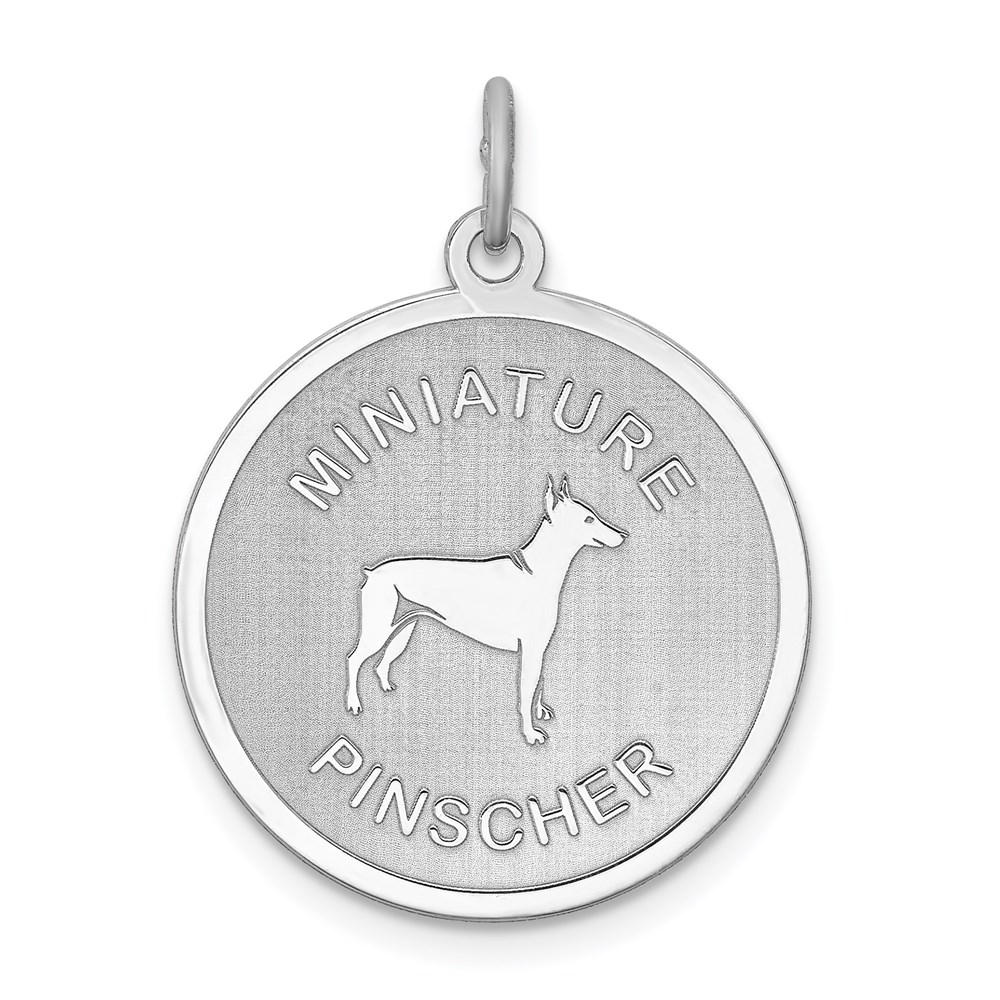 Sterling Silver Laser Etched Miniature Pinscher Dog Pendant, 19mm