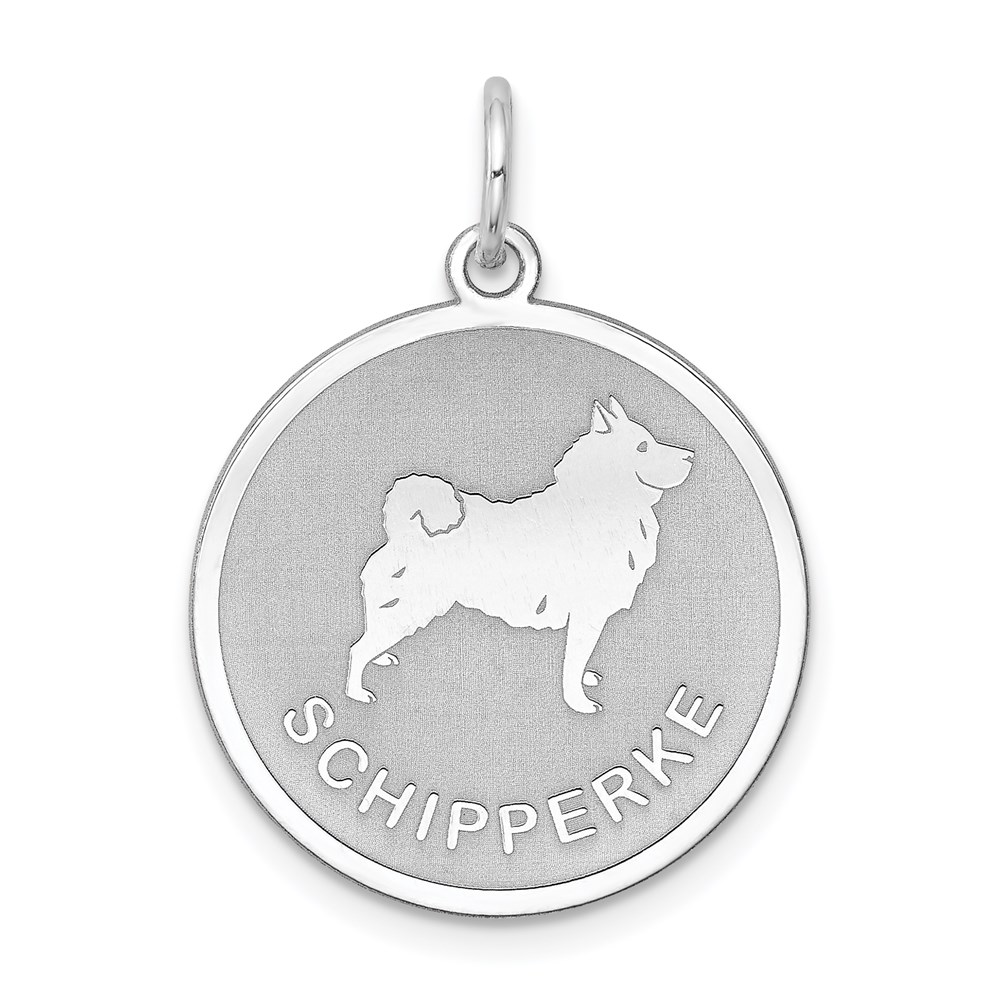 Sterling Silver Laser Etched Schipperke Dog Pendant, 19mm