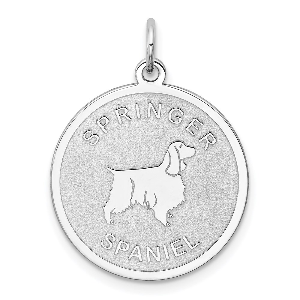 Sterling Silver Laser Etched Springer Spaniel Dog Pendant, 19mm