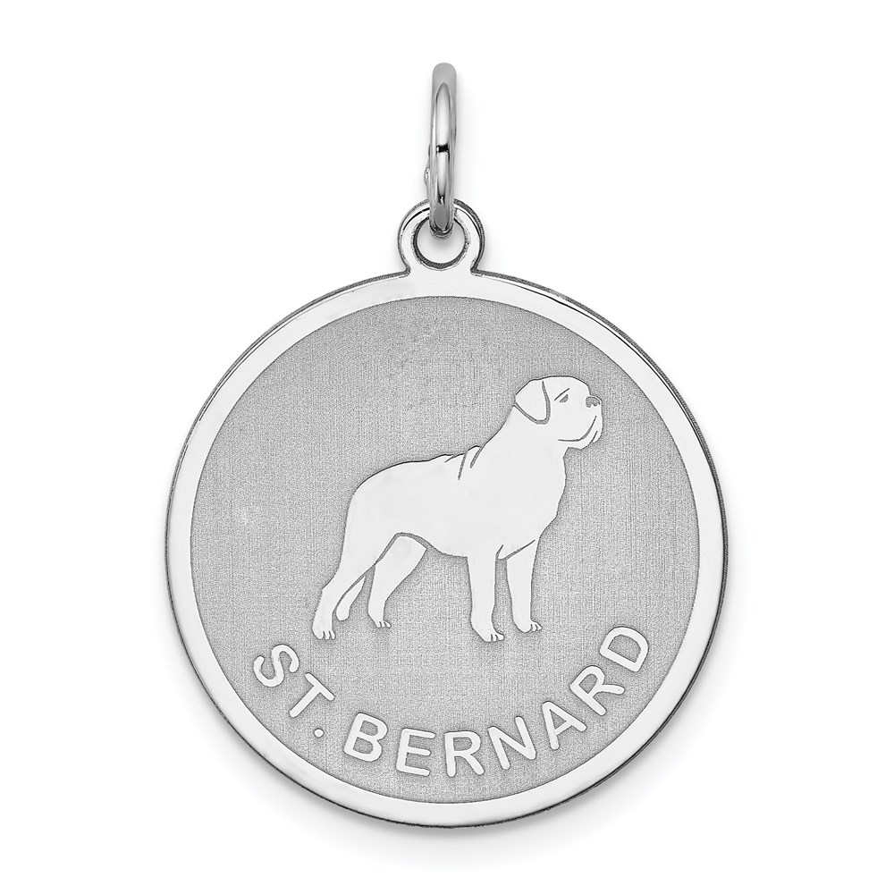 Sterling Silver Laser Etched St. Bernard Dog Pendant, 19mm