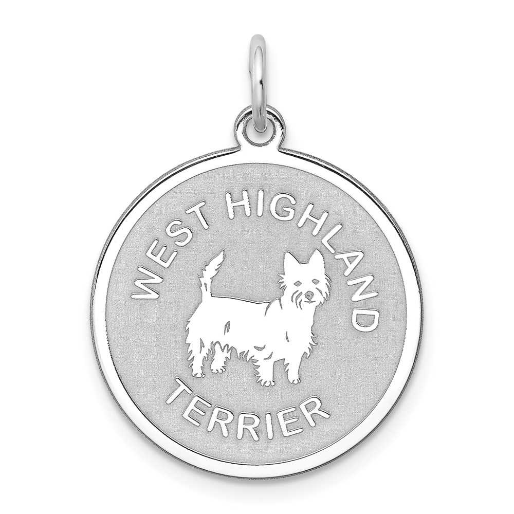 Sterling Silver Laser Etched West Highland Terrier Pendant, 19mm