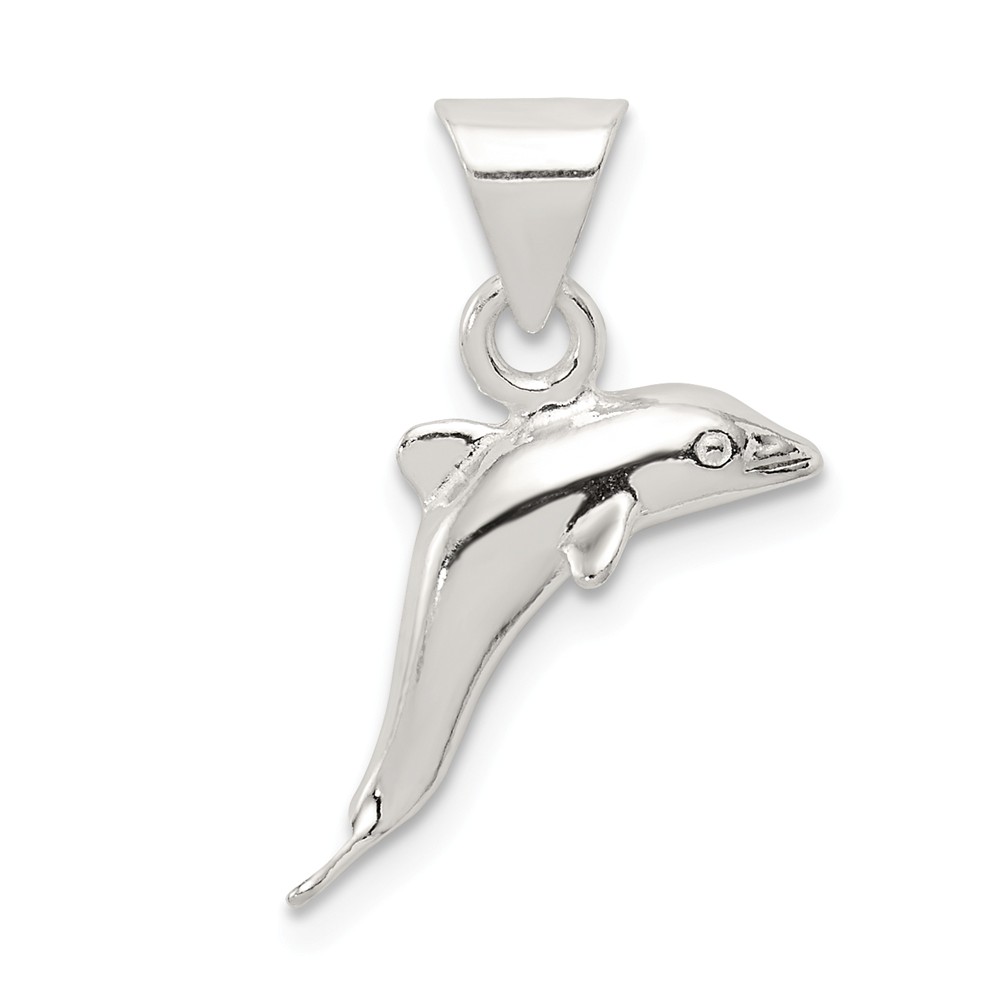 Sterling Silver 16mm 3D Polished Dolphin Pendant