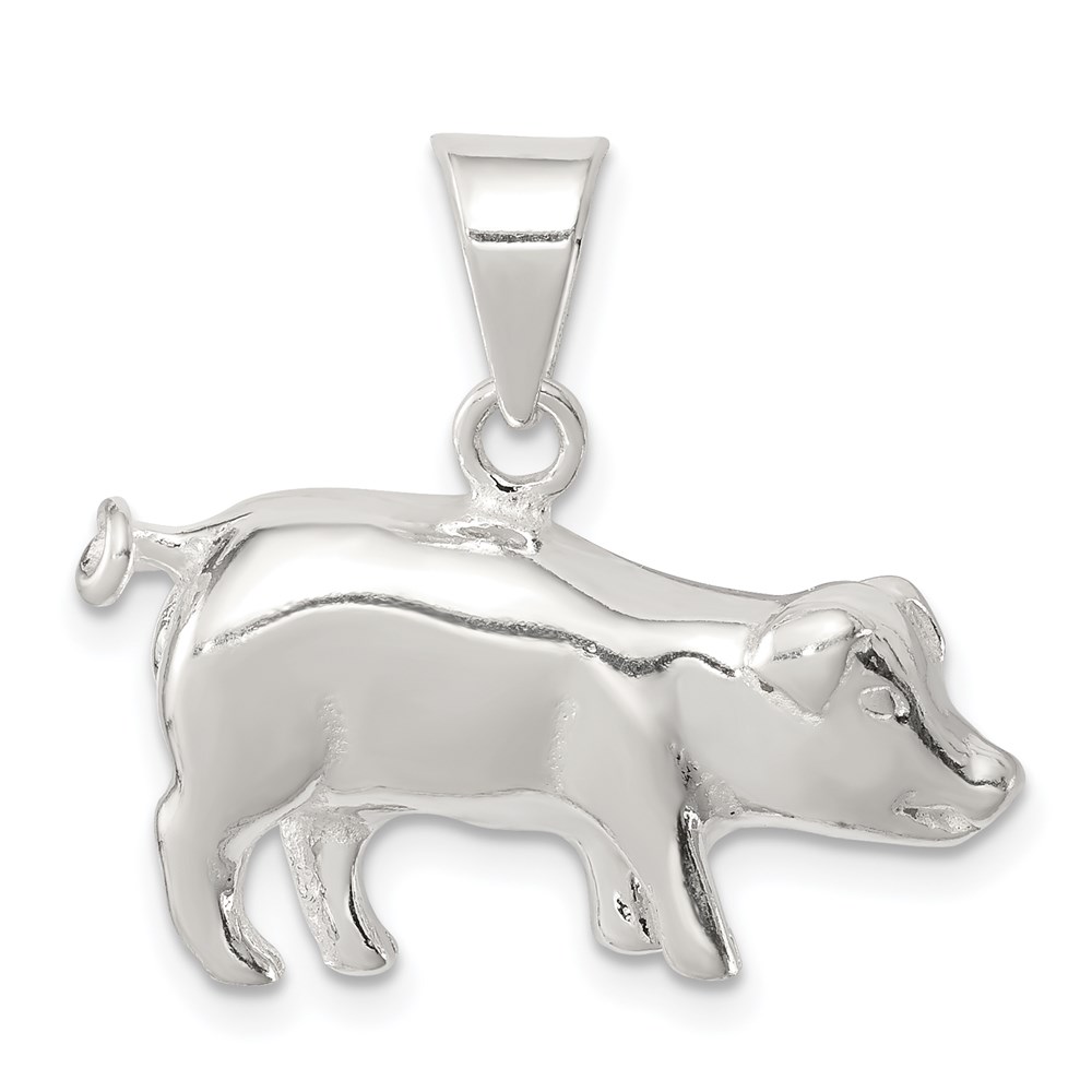 Sterling Silver 2D Polished Pig Pendant