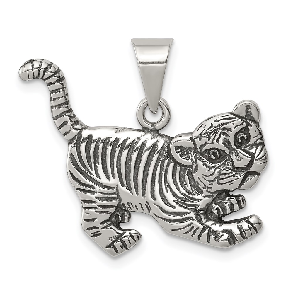 Sterling Silver Antiqued Tiger Cub Pendant