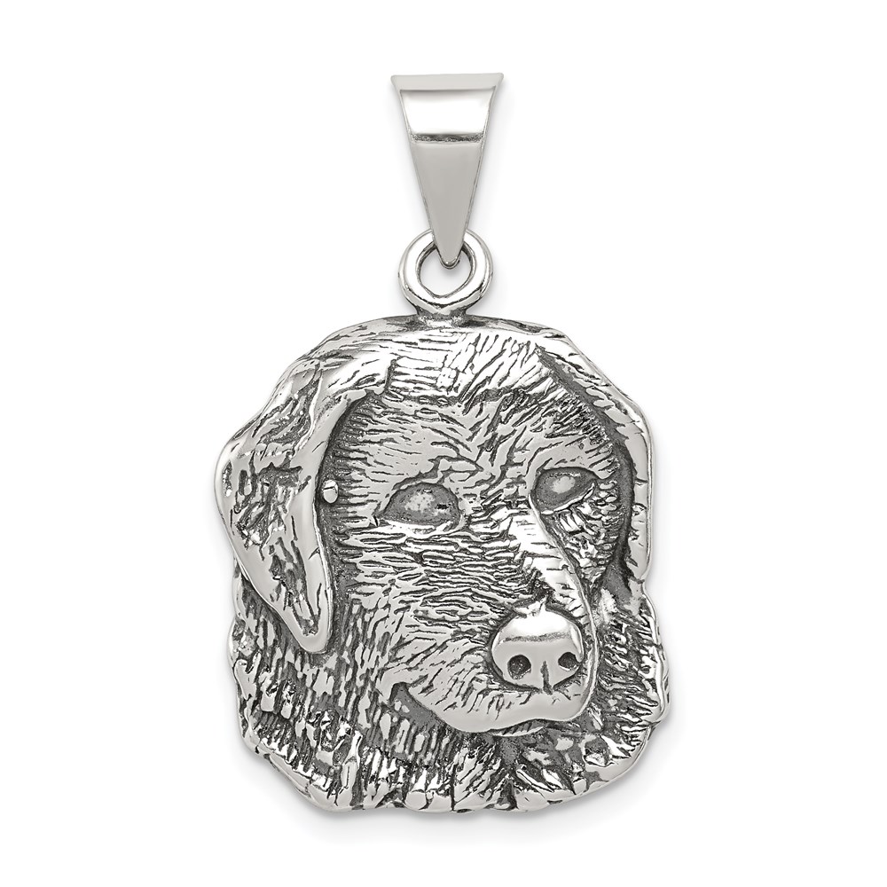 Sterling Silver 20mm Antiqued Dog Head Pendant