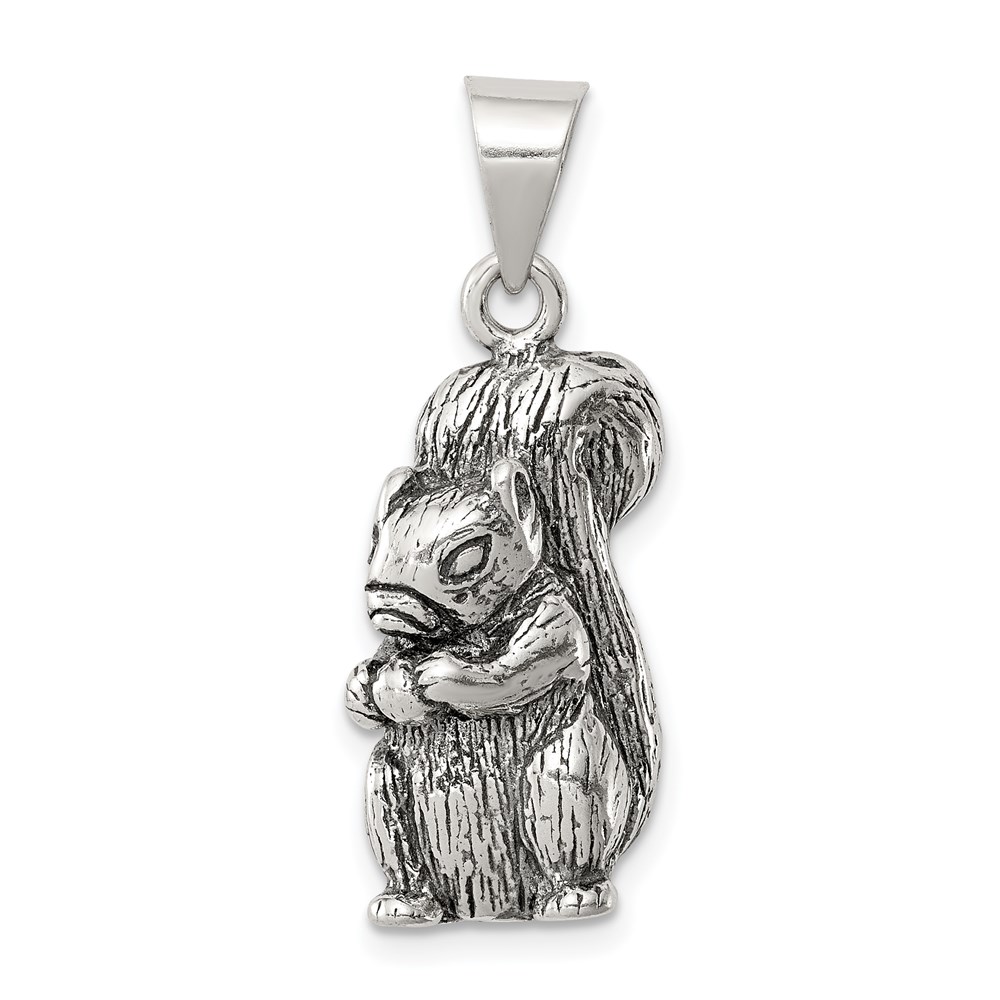 Sterling Silver Antiqued Squirrel with Nut Pendant