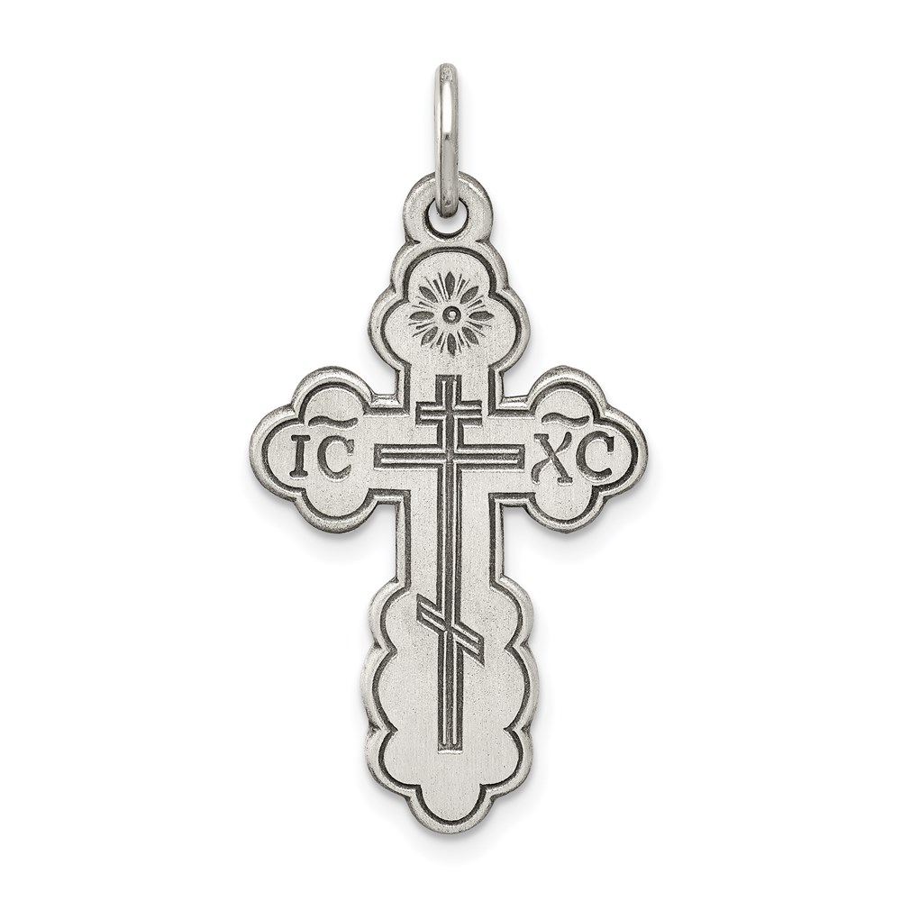 Sterling Silver Antiqued Eastern Orthodox Cross Pendant, 13 x 25mm