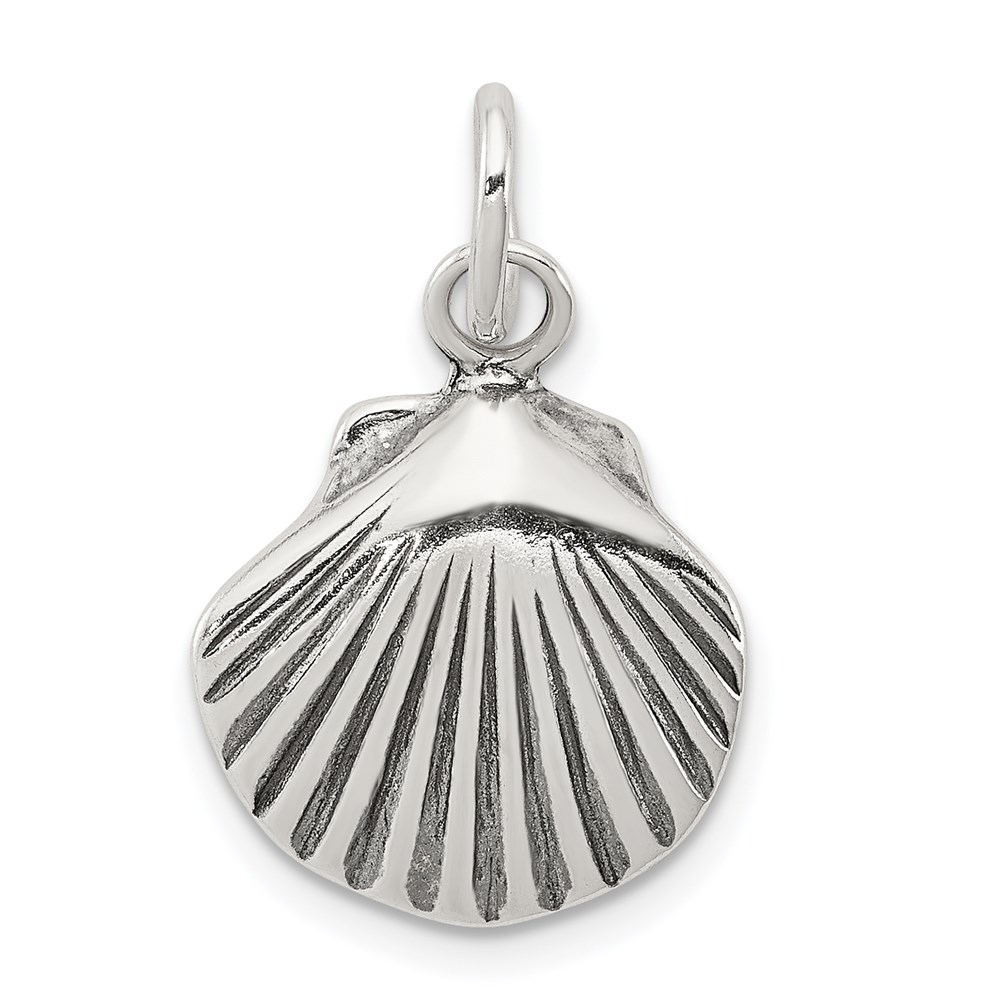 Sterling Silver 15mm Antiqued Seashell Charm or Pendant