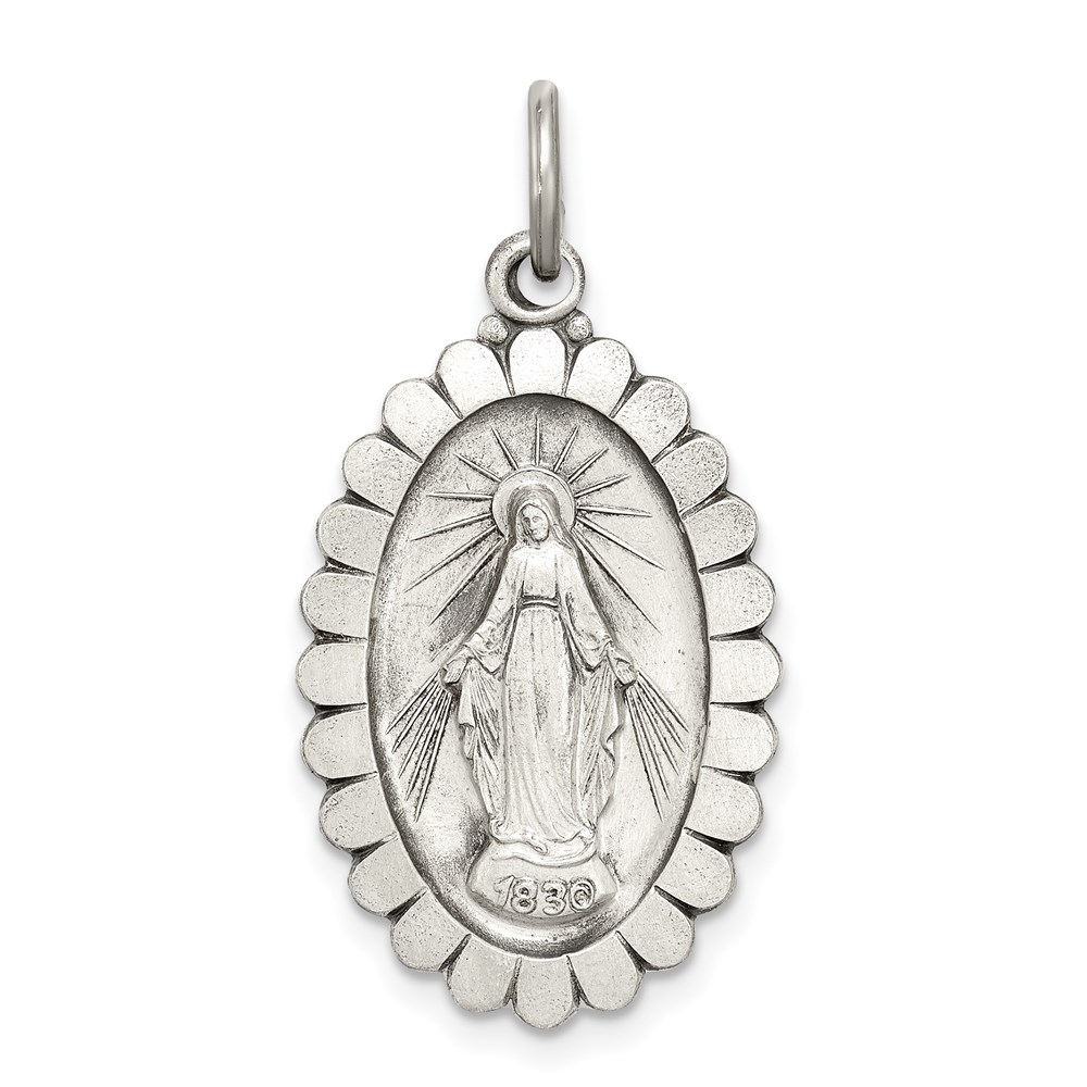 Sterling Silver Antiqued Miraculous Medal Pendant