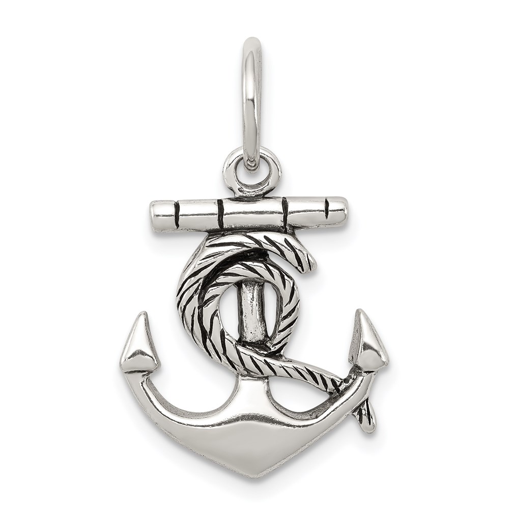 Sterling Silver Antiqued Anchor with Rope Pendant