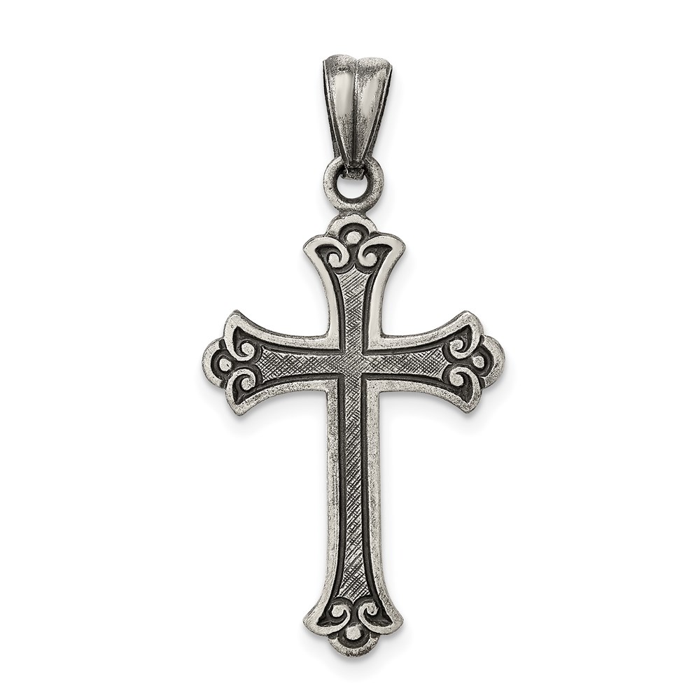 Sterling Silver Antiqued Fleur de Lis Cross Pendant