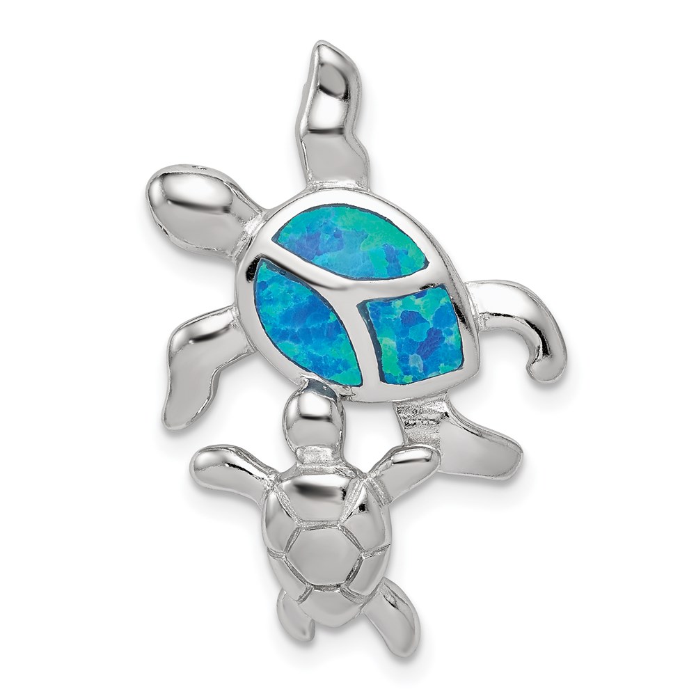 Sterling Silver and Created Opal Sea Turtles Pendant
