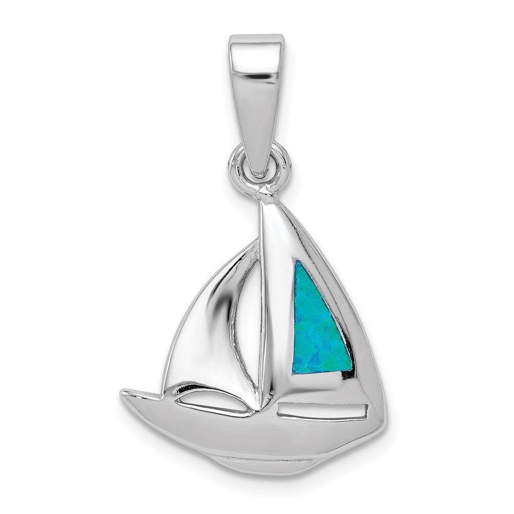 Sterling Silver and Created Opal Sailboat Pendant