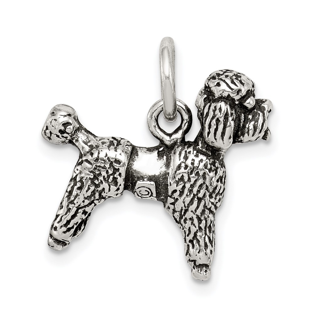 Sterling Silver 3D Antiqued Poodle Charm or Pendant