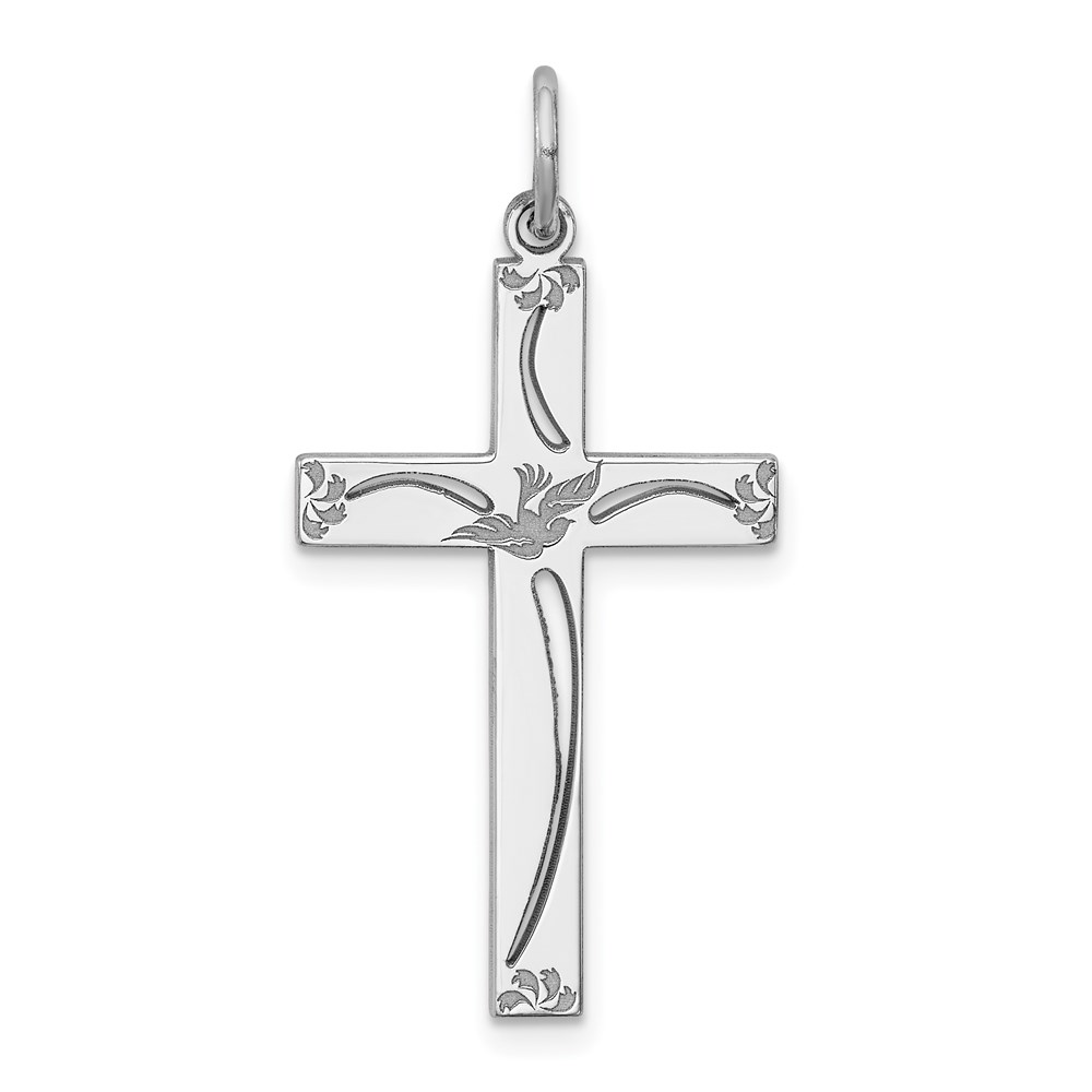 Sterling Silver 25mm Laser Etched Cross Pendant