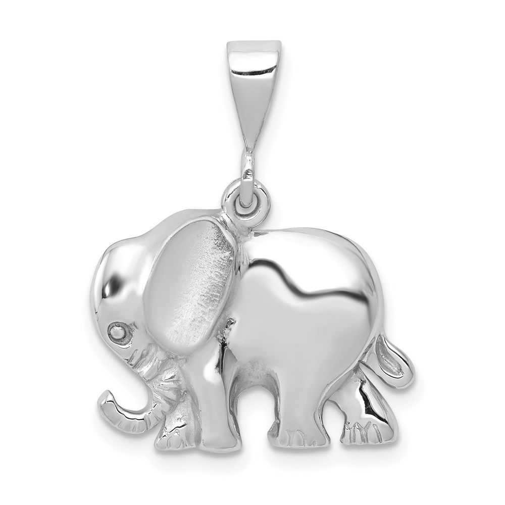 14k White Gold Polished and Satin Elephant Pendant, 19mm