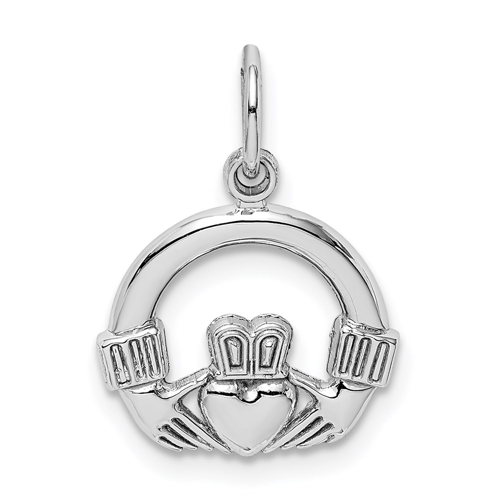 14k White Gold Claddagh Charm, 13mm
