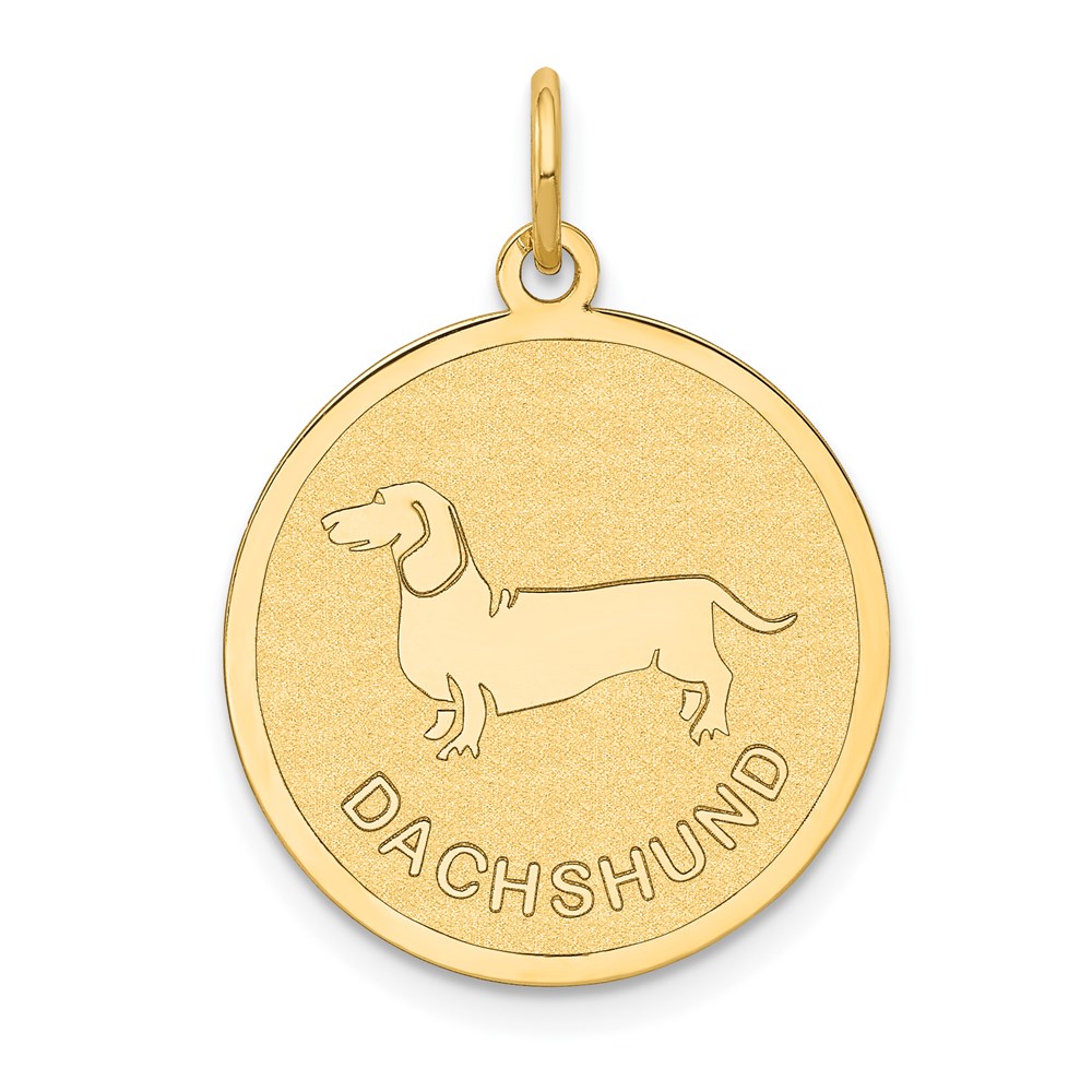 14k Yellow Gold Laser Etched Dachshund Disc Pendant, 19mm