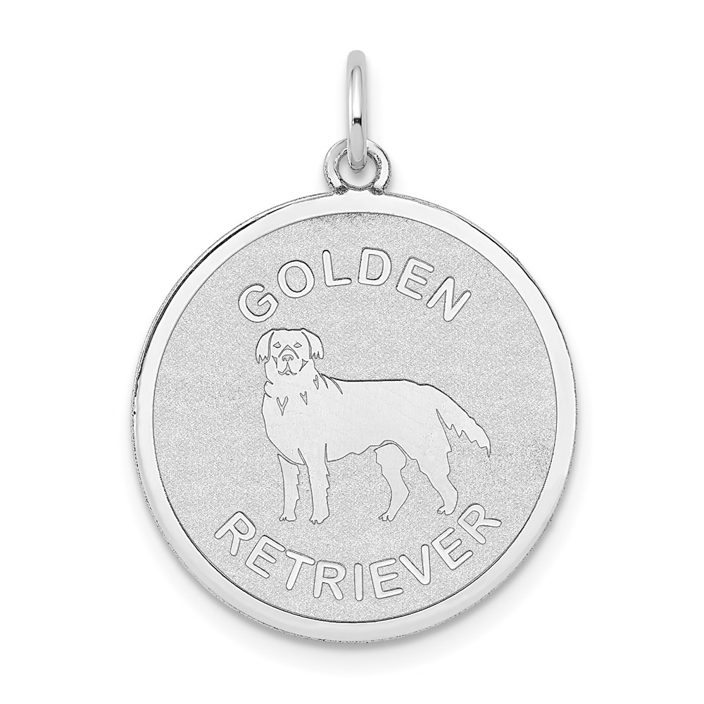 14k White Gold Laser Etched Golden Retriever Disc Pendant, 19mm