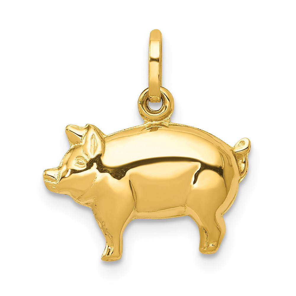 14k Yellow Gold 3D Polished Pig Charm or Pendant