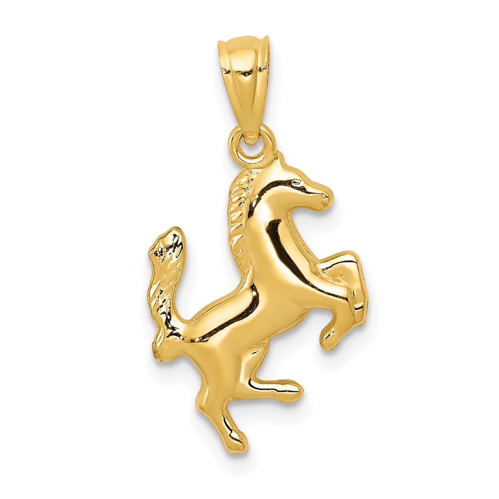 14k Yellow Gold 2D Rearing Horse Pendant