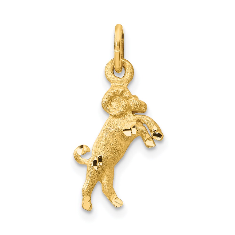 14k Yellow Gold Aries the Ram Zodiac Satin and Diamond Cut Charm