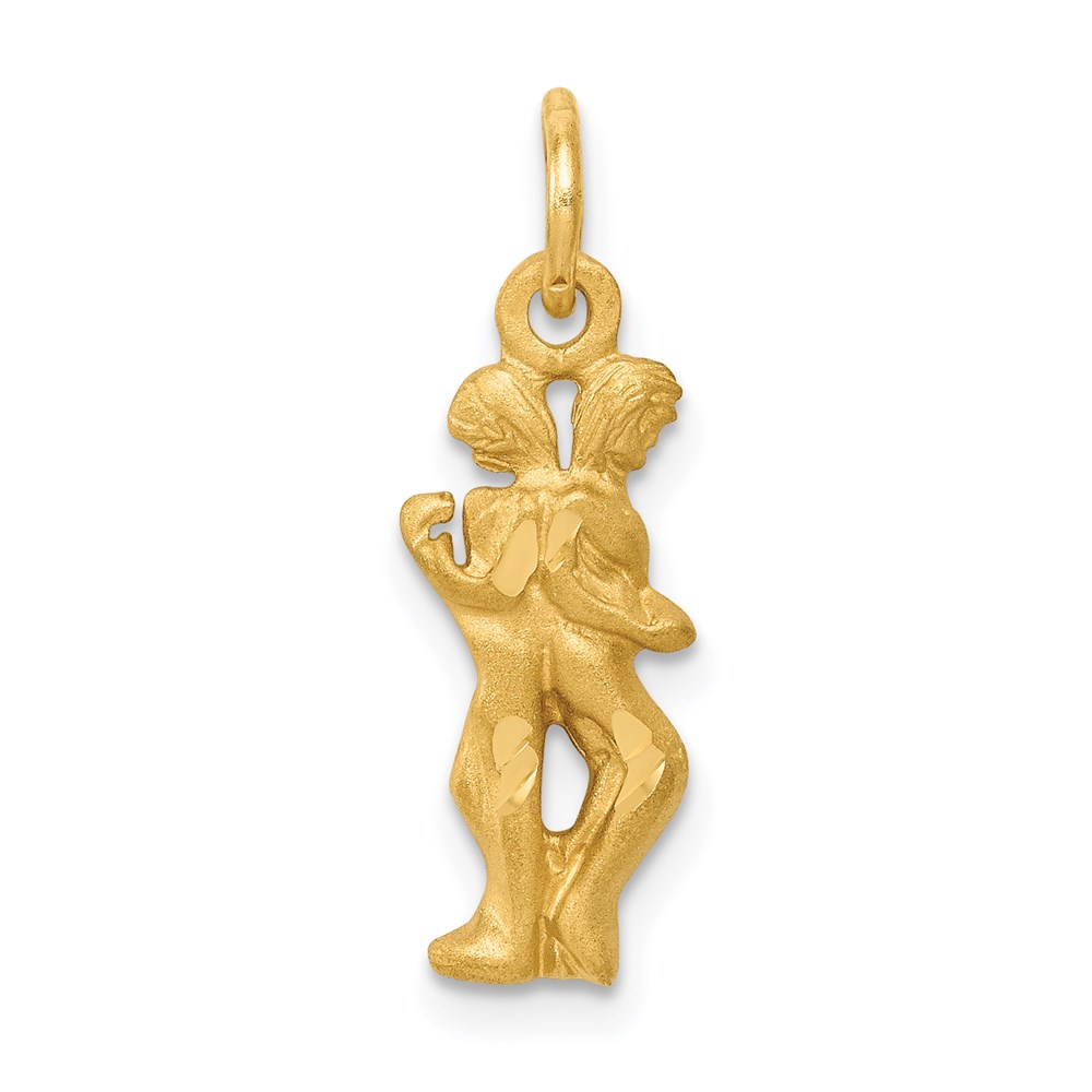 14k Yellow Gold Gemini the Twins Zodiac Satin and Diamond Cut Charm