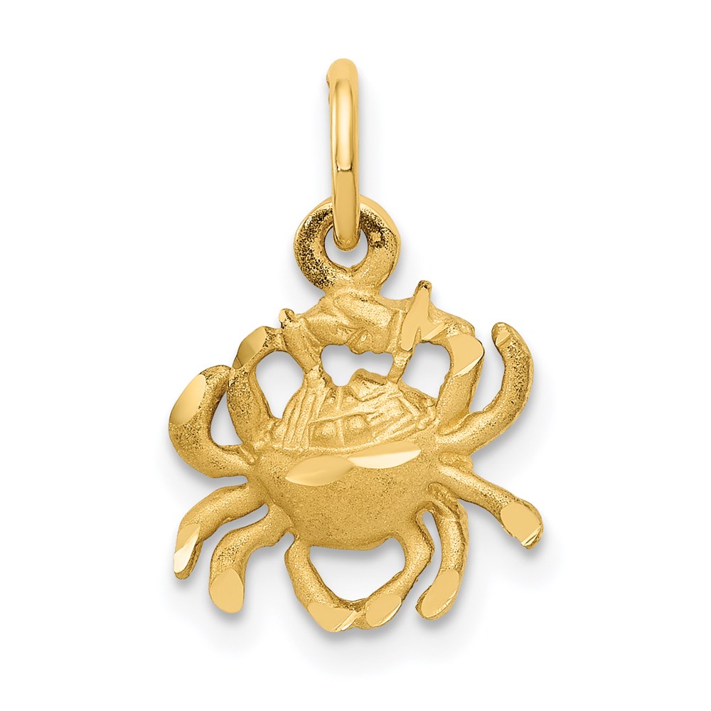 14k Yellow Gold Cancer the Crab Zodiac Satin and Diamond Cut Charm