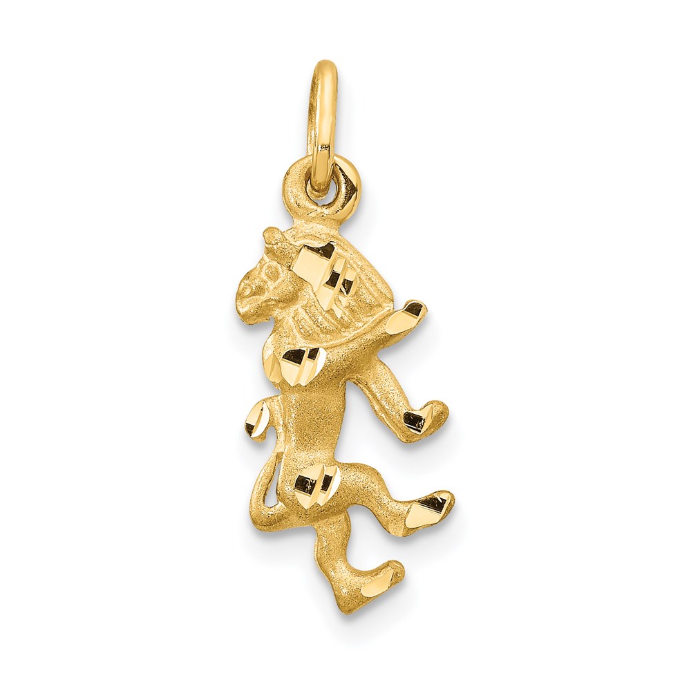 14k Yellow Gold Leo the Lion Zodiac Satin and Diamond Cut Charm