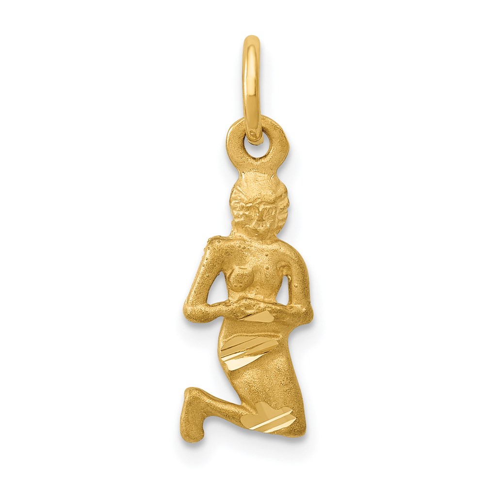 14k Yellow Gold Virgo the Virgin Zodiac Satin and Diamond Cut Charm