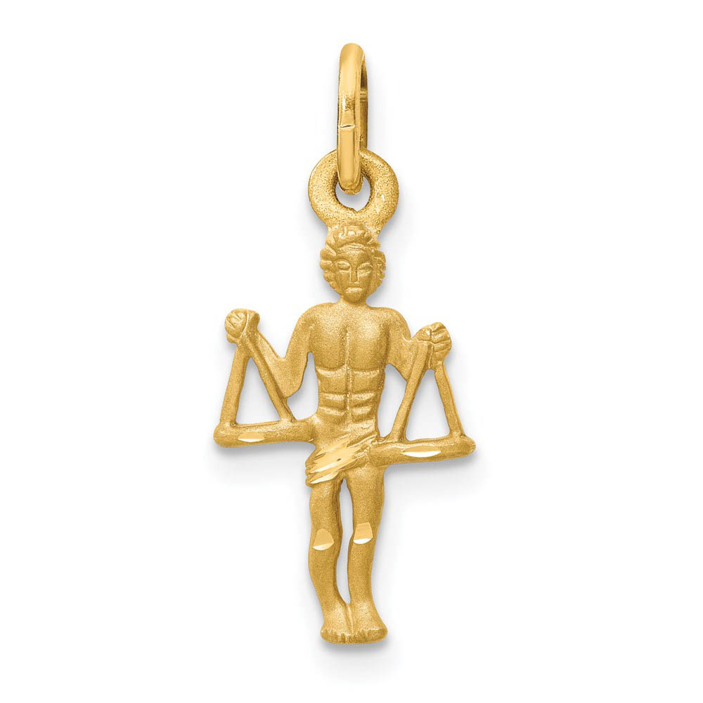 14k Yellow Gold Libra the Scale Zodiac Satin and Diamond Cut Charm