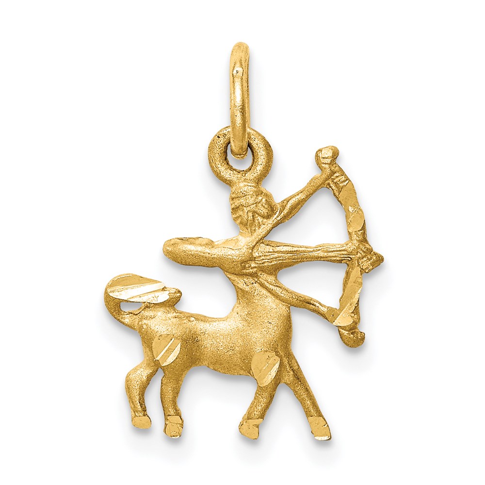 14k Yellow Gold Sagittarius the Archer Zodiac Satin & D/C Charm