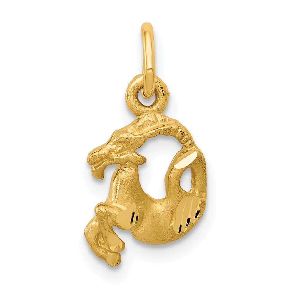 14k Yellow Gold Capricorn the Goat Zodiac Satin and Diamond Cut Charm