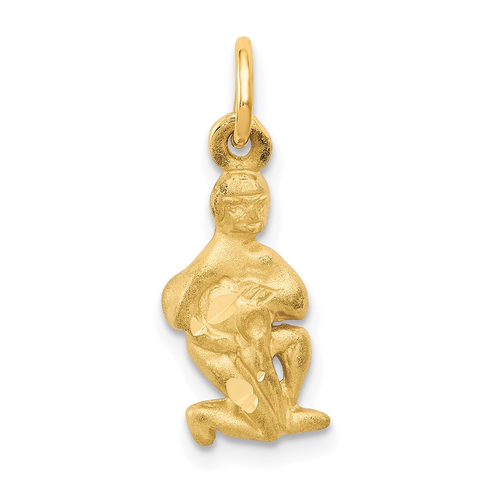 14k Yellow Gold Aquarius the Water Bearer Zodiac Satin & Diamond Charm