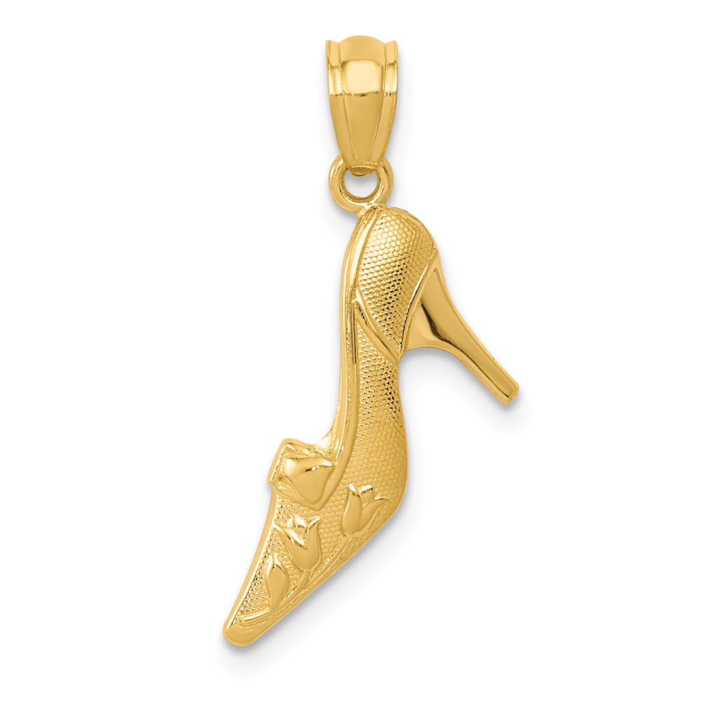 14k Yellow Gold Satin Tulip High Heel Shoe Pendant