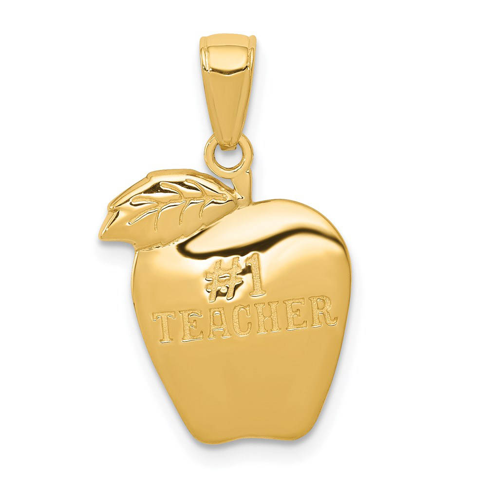 14k Yellow Gold Polished #1 Teacher Apple Pendant